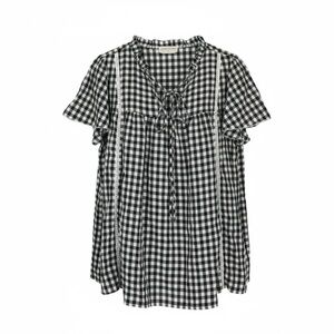 Goodnight Macaroon Gingham Ruffle Peasant Babydoll Blouse M NWOT